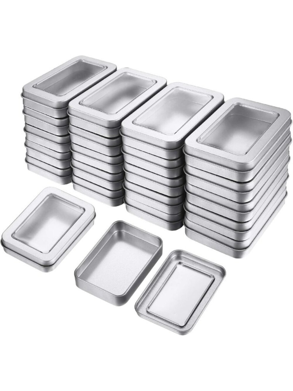 48 Pcs Mini Metal Tins with Clear Lids - Portable Empty Storage Boxes for Crafts